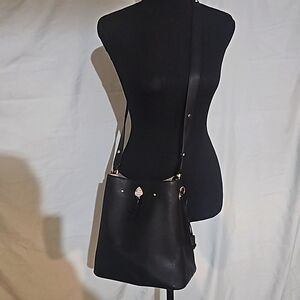 Kate Spade bucket bag black pink suede lining